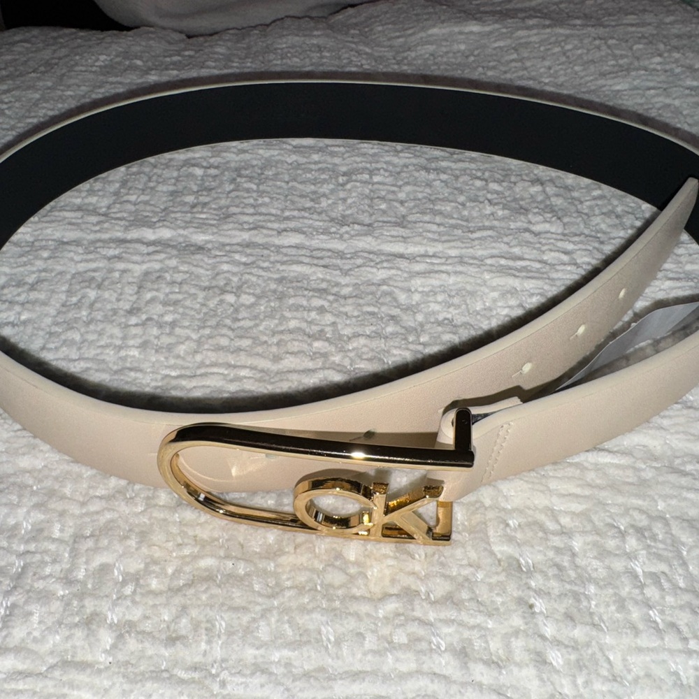 Calvin Klein Beige Belt with Gold Buckle
